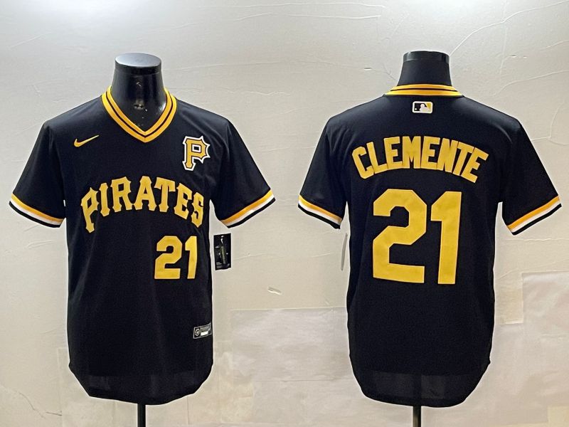 Men Pittsburgh Pirates #21 Clemente Black Throwback 2025 Nike MLB Jersey style 1